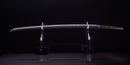 Antique Japanese Katana Sword with Iron Tsuba and Black Lacquet Mountings
