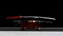 Emaki Katana - — T10 Steel, Red ito handle with gold, black saya with warrior art, blue sageo
