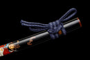 Emaki Katana - — T10 Steel, Red ito handle with gold, black saya with warrior art, blue sageo