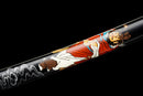 Emaki Katana - — T10 Steel, Red ito handle with gold, black saya with warrior art, blue sageo