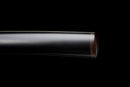 Emaki Katana - — T10 Steel, Red ito handle with gold, black saya with warrior art, blue sageo