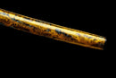 Kohaku Katana - — Tamahagane, Black ito over white rayskin, Gold/black speckled saya, black sageo