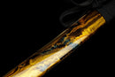 Kohaku Katana - — Tamahagane, Black ito over white rayskin, Gold/black speckled saya, black sageo