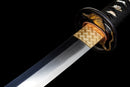 Kohaku Katana - — Tamahagane, Black ito over white rayskin, Gold/black speckled saya, black sageo