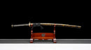 Akagane Katana - — Damascus Steel, Black wrap, white diamonds, gold tsuba, black gold floral saya