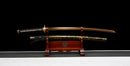 Akagane Katana - — Damascus Steel, Black wrap, white diamonds, gold tsuba, black gold floral saya