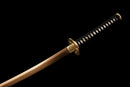 Akagane Katana - — Damascus Steel, Black wrap, white diamonds, gold tsuba, black gold floral saya