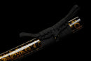 Akagane Katana - — Damascus Steel, Black wrap, white diamonds, gold tsuba, black gold floral saya