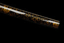 Akagane Katana - — Damascus Steel, Black wrap, white diamonds, gold tsuba, black gold floral saya