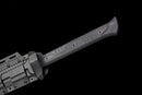 Nightshade Tactical Gladius — DLC Elite — 80CrV2 steel, Black grip, violet pins, black textured sheath, gold guard