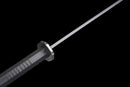Iron Reaper Tactical Dao — high-carbon steel, Black textured handle, black ribbed polymer sheath with clip.