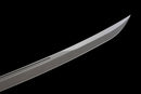 Iron Reaper Tactical Dao — high-carbon steel, Black textured handle, black ribbed polymer sheath with clip.