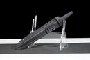 Carbon Viper Short Sword — high-carbon steel, Black patterned handle, black carbon fiber sheath