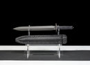Carbon Viper Short Sword — high-carbon steel, Black patterned handle, black carbon fiber sheath