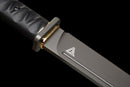 Stealth Hawk Short Sword — Titanium Edition — black textured grip, gold collar, black molded sheath with clip