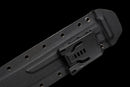 Stealth Hawk Short Sword — Titanium Edition — black textured grip, gold collar, black molded sheath with clip