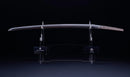 Antique Japanese Katana with Black Lacquer Koshirae and Feather-Motif Iron Tsuba signed Chikushi Tadamasa - Hozon