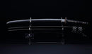 Antique Japanese Katana with Black Lacquer Koshirae and Feather-Motif Iron Tsuba signed Chikushi Tadamasa - Hozon