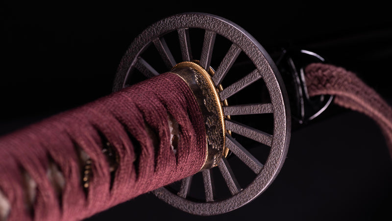 Antique Japanese Katana Sword with Kuruma-sukashi Tsuba
