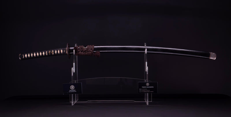 Antique Japanese Katana Sword with Iron Tsuba and Black Lacquet Mountings