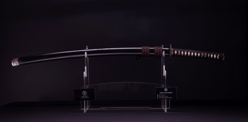 Antique Japanese Katana Sword with Iron Tsuba and Black Lacquet Mountings