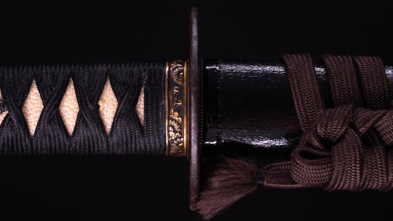 Antique Japanese Katana Sword with Iron Tsuba and Black Lacquet Mountings