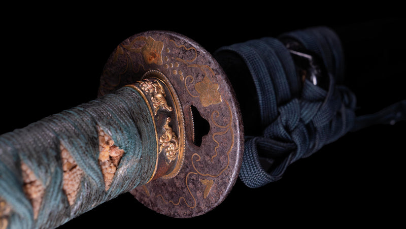Antique Japanese Katana Sword with Red lacquered Groove