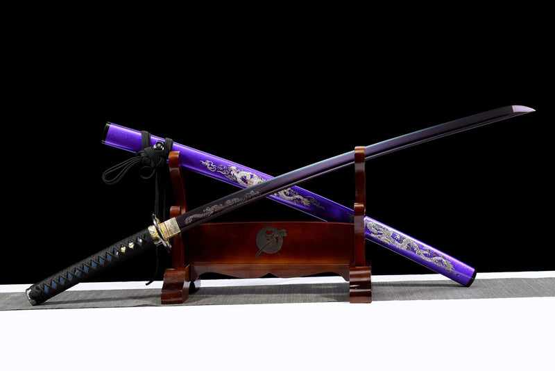 Samurai Sword Scissors With Stand – Katana Style Handcrafted Scissors, Made In Seki, Japan (Purple)