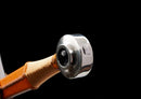 Aurantia Longsword — Spring Steel, Orange leather grip, silver steel guard/pommel, tooled orange leather scabbard.