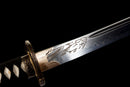 Shirōkami Katana - — T10 Steel, Black ito handle, white kashira; black saya, white sageo, silver kojiri