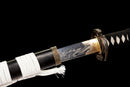 Shirōkami Katana - — T10 Steel, Black ito handle, white kashira; black saya, white sageo, silver kojiri