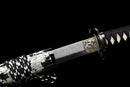 Fubuki Katana - — T10 Steel, Black/white cord handle, silver speckled sheath, matching cord.