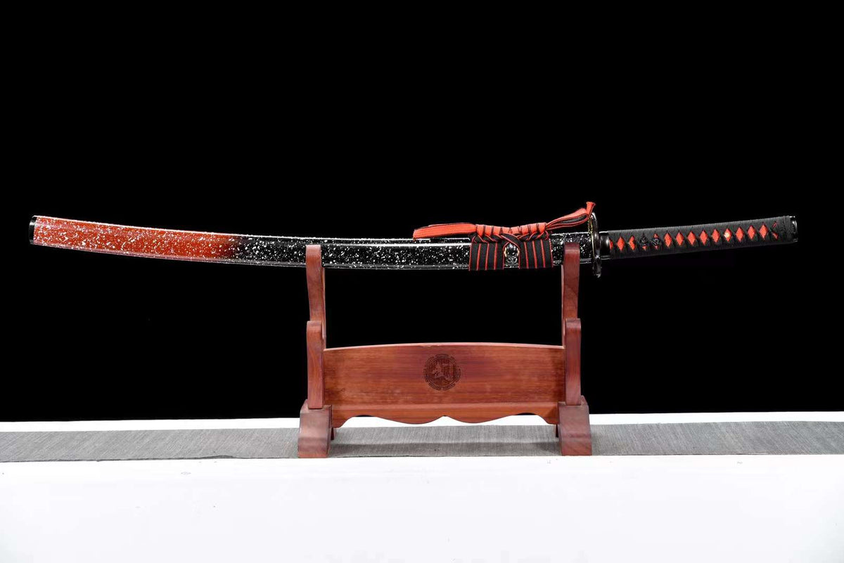 【赤血の侍】石洗模様スチールコイル模様の侍刀 古兵器 武具 刀装具 日本刀 赤血の侍】石洗模様スチールコイル模様の侍刀 古兵器 武具